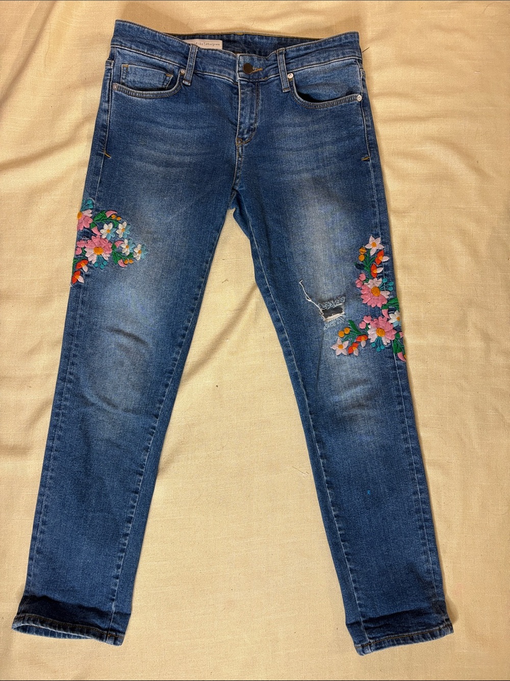 Pilcro and the Letterpress Dark Blue Skinny Jeans with Floral Embroidery